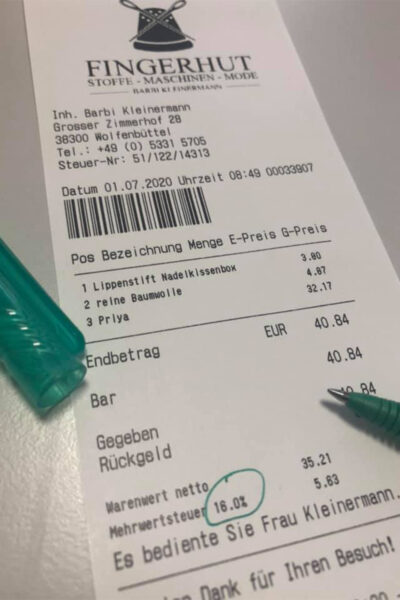 Mehrwertsteuersenkung Fingerhut Wolfenbüttel 2020