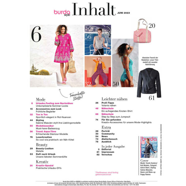 burda style Ausgabe Juni 2023 Inhalt 1-2 Auswahl