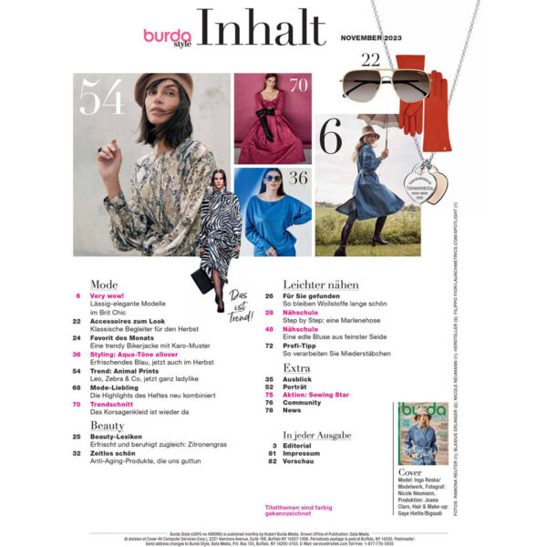 burda style Ausgabe November 2023 Inhalt 1-4